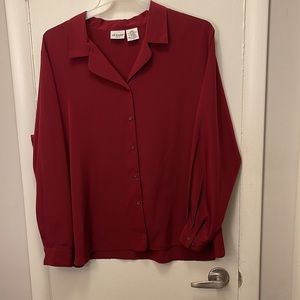 Womens 24W Dark Red Polyester Button Down Blouse